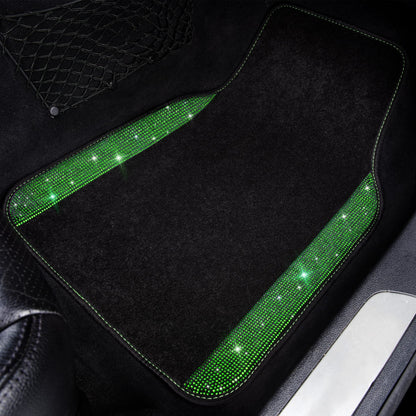 CAR PASS Bling Diamond Car Floor Mats, Shining Rhinestone Carpet Sparkly Glitter Crystal with Anti-Slip PVC Heel Pad Waterproof Universal Fit Automotive SUV,Sedan,Van,Cute Girl Women,4pcs Black Sliver