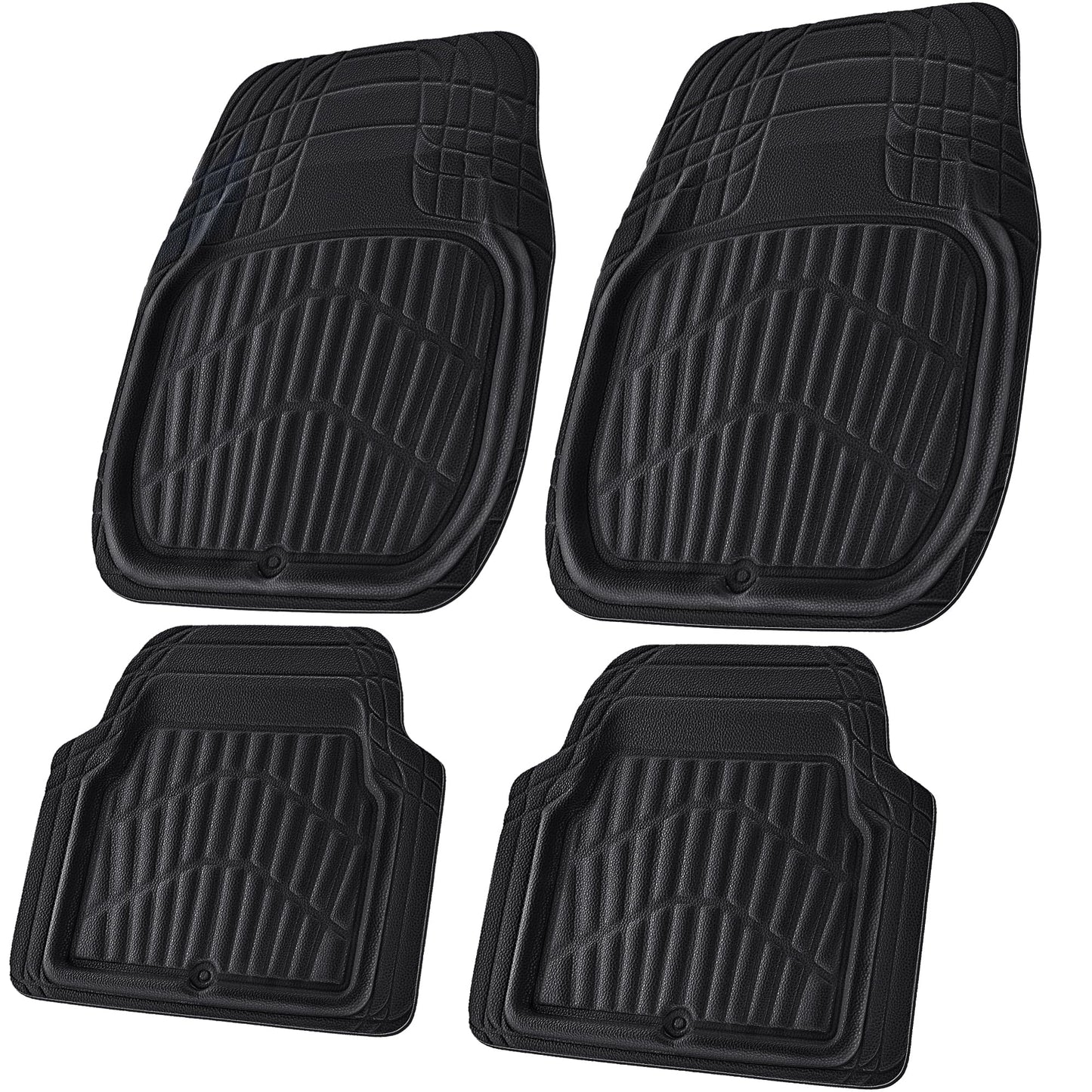 CAR PASS 4 Piece Leather Car Floor Mats -3D Cute Girly Waterproof All Weather Car Mat Full Set, Universal Trim to Fit &amp; Anti-Slip Burr Bottom &amp; Light Easy Clean for SUV Truck Auto Sedan Van(Pink)