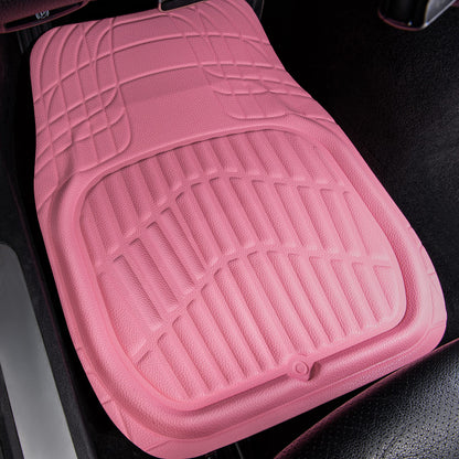 CAR PASS 4 Piece Leather Car Floor Mats -3D Cute Girly Waterproof All Weather Car Mat Full Set, Universal Trim to Fit &amp; Anti-Slip Burr Bottom &amp; Light Easy Clean for SUV Truck Auto Sedan Van(Pink)