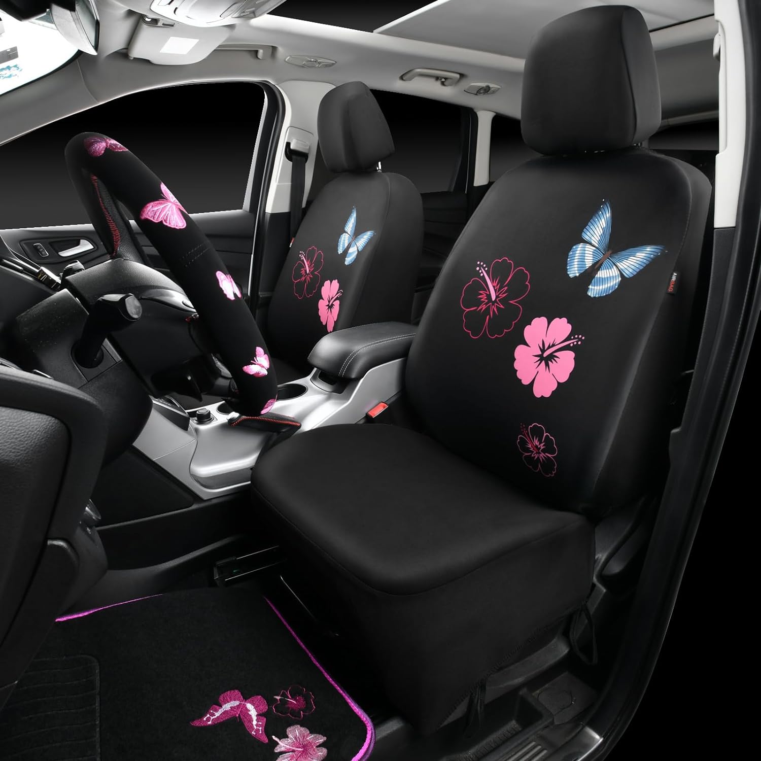 CAR PASS Embroidery Butterfly and Flower Car Floor Mats, Pink Car Floor Mats Universal Fit 95% Automotive,SUVS,Sedan,Vans,for Cute Women,Girly,Set of 4