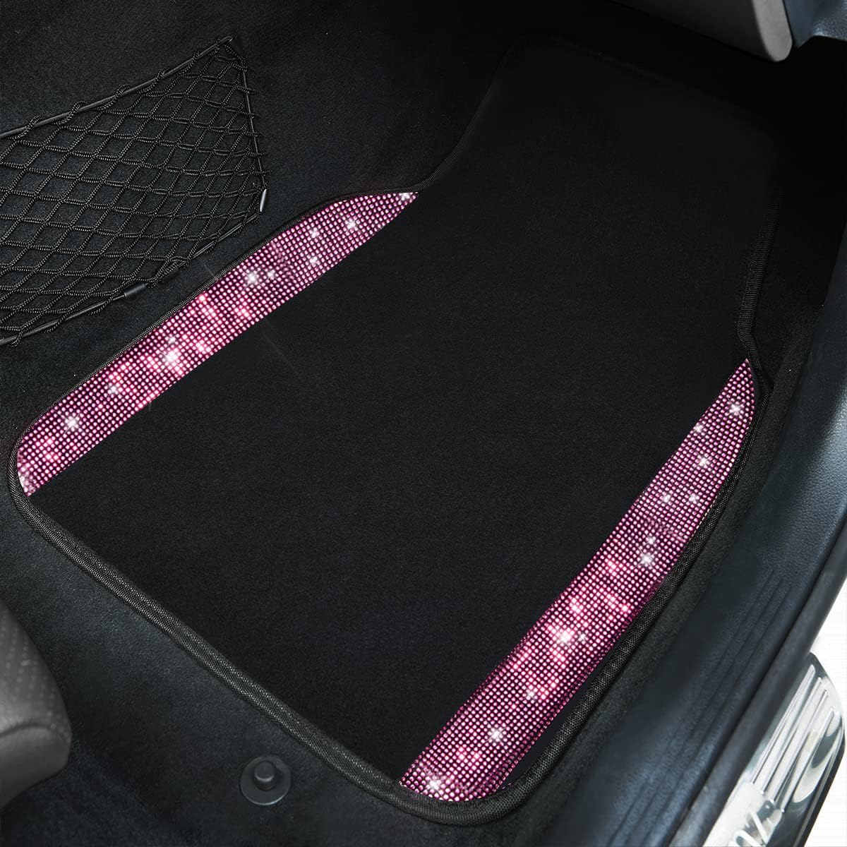 CAR PASS Bling Diamond Car Floor Mats, Shining Rhinestone Carpet Sparkly Glitter Crystal with Anti-Slip PVC Heel Pad Waterproof Universal Fit Automotive SUV,Sedan,Van,Cute Girl Women,4pcs