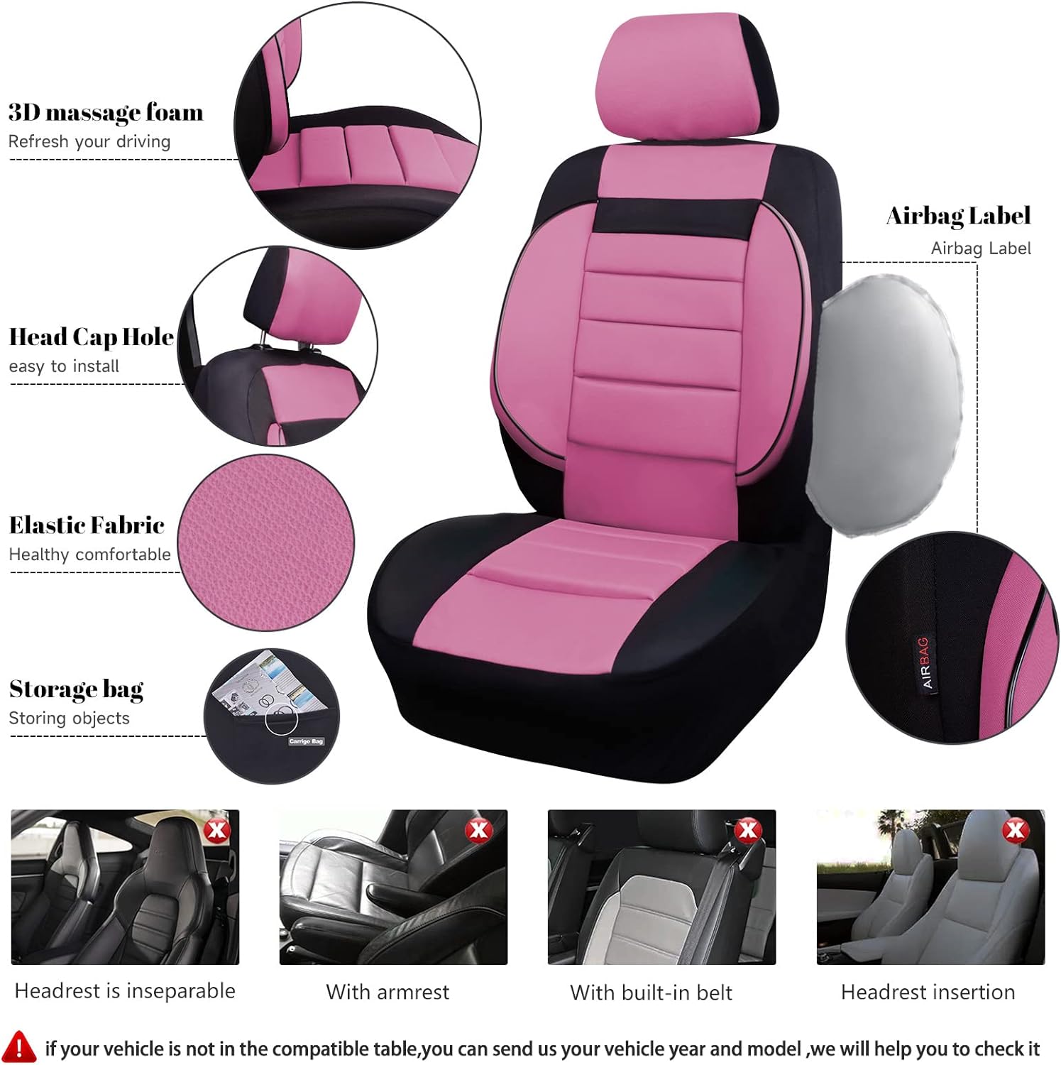 CAR PASS 6PCS 3D Foam Cushion Back Support Universal Fit Elegance Car Seat Covers Front Seats Only & Car Mats for Automotive SUV,Van,saden,Trucks Airbag Compatible