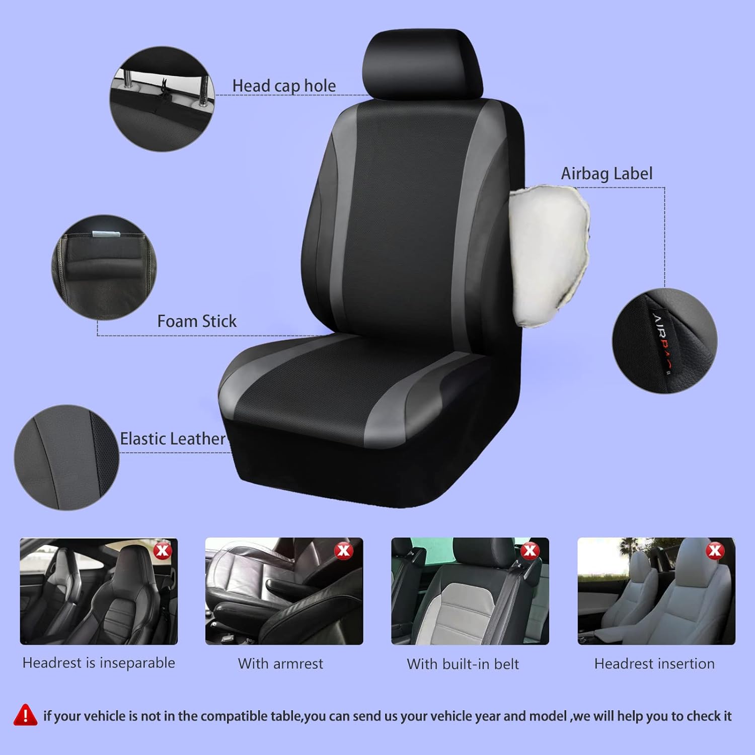 CAR PASS Leather Car Seat Covers Full Set,Waterproof Automotive Seat Covers for Cars SUV Sedan Truck,Airbag Compatible,5mm Composite Sponge,Sporty Universal Fit for Cute Women Girl