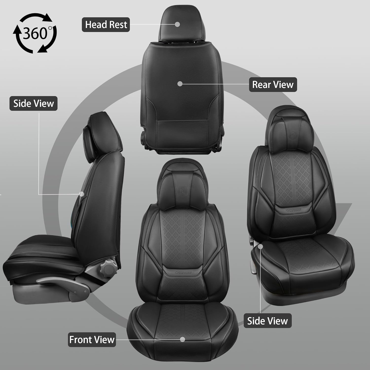 CAR PASS Nappa Leather Car Seat Covers Full Set & Car Mats, 5 Seats Universal Seat Covers for Cars, Waterproof Luxury Lumbar Support Front and Rear Seat Cover for Sedan SUV Pick-up Truck (Black)