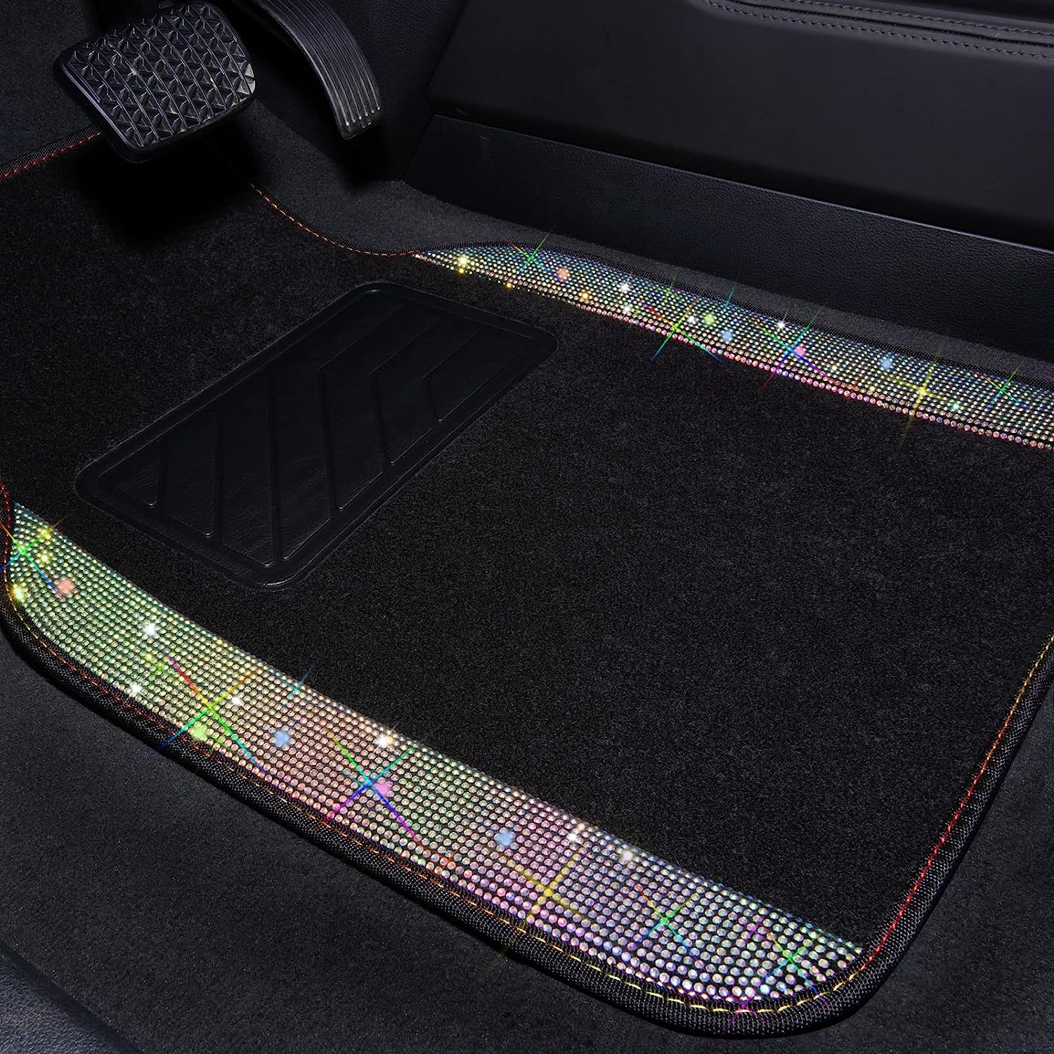 CAR PASS Bling Diamond Car Floor Mats, Shining Rhinestone Carpet Sparkly Glitter Crystal with Anti-Slip PVC Heel Pad Waterproof Universal Fit Automotive SUV,Sedan,Van,Cute Girl Women,4pcs