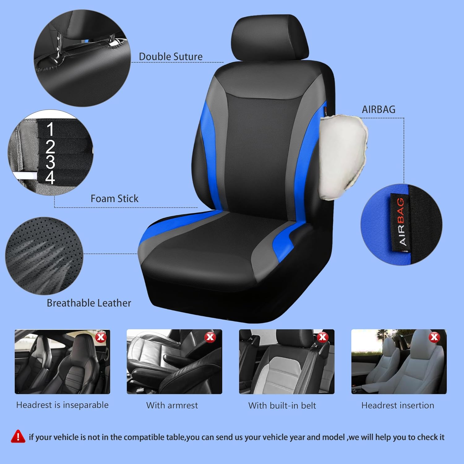 CAR PASS Leather Car Seat Covers Full Set,Waterproof Automotive Seat Covers for Cars SUV Sedan Truck,Airbag Compatible,5mm Composite Sponge,Sporty Universal Fit for Cute Women Girl