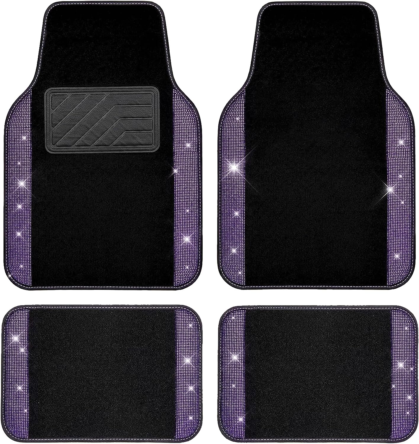 CAR PASS Bling Diamond Car Floor Mats, Shining Rhinestone Carpet Sparkly Glitter Crystal with Anti-Slip PVC Heel Pad Waterproof Universal Fit Automotive SUV,Sedan,Van,Cute Girl Women,4pcs