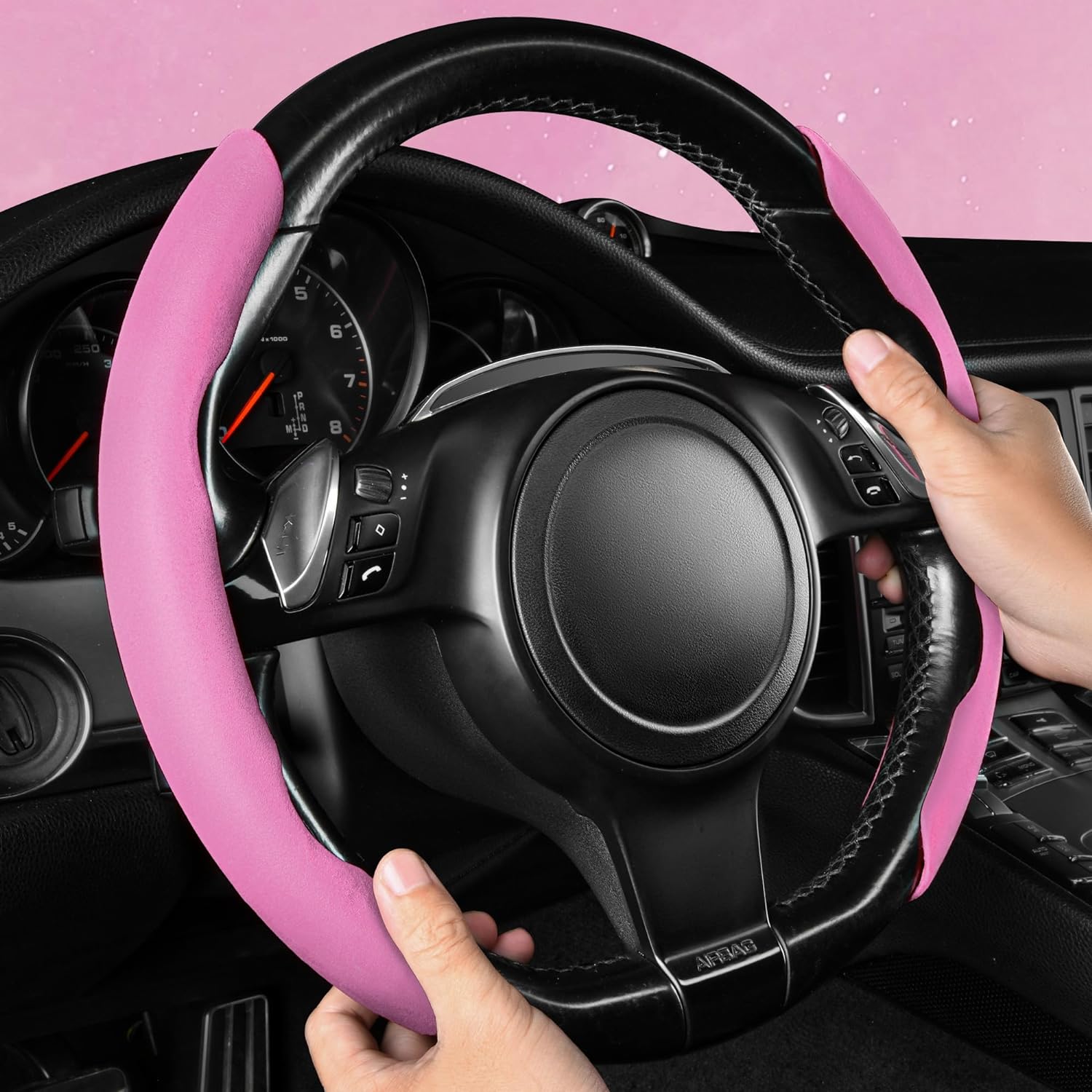 CAR PASS Carbon Fiber Steering Wheel Cover, Segmented Wheel Protector Non-Slip Sporty Car Accessories, Universal Fit for D-Shape O-Shape 14.5