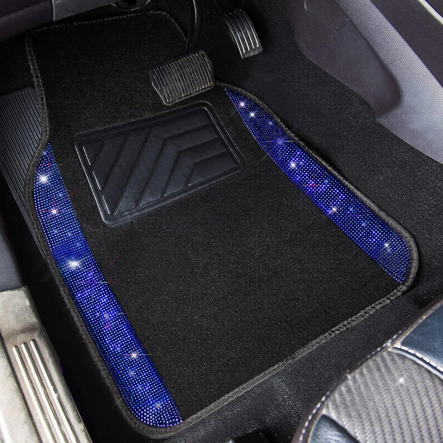 CAR PASS Bling Diamond Car Floor Mats, Shining Rhinestone Carpet Sparkly Glitter Crystal with Anti-Slip PVC Heel Pad Waterproof Universal Fit Automotive SUV,Sedan,Van,Cute Girl Women,4pcs