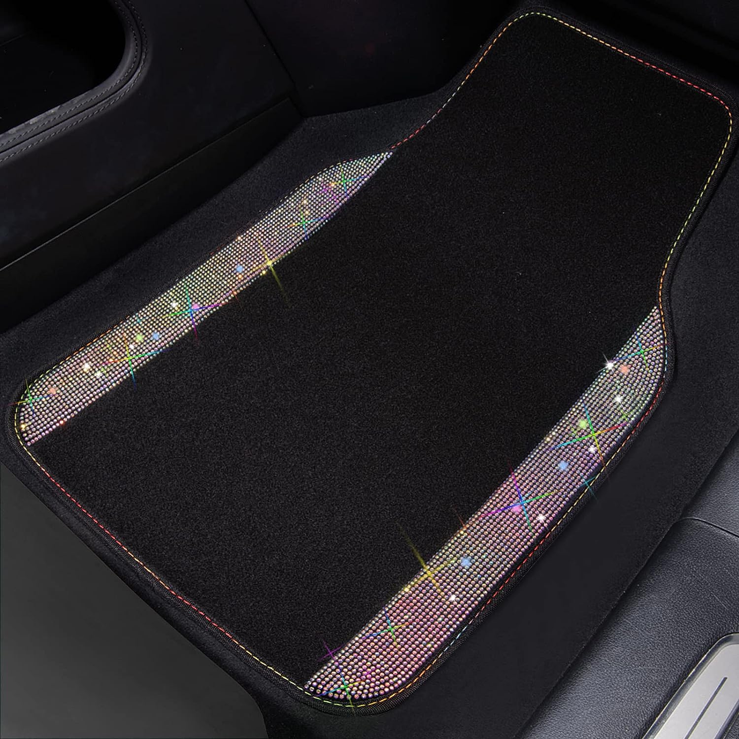 CAR PASS Bling Diamond Car Floor Mats, Shining Rhinestone Carpet Sparkly Glitter Crystal with Anti-Slip PVC Heel Pad Waterproof Universal Fit Automotive SUV,Sedan,Van,Cute Girl Women,4pcs