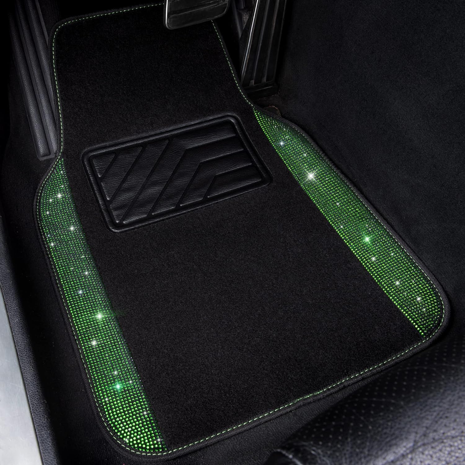 CAR PASS Bling Diamond Car Floor Mats, Shining Rhinestone Carpet Sparkly Glitter Crystal with Anti-Slip PVC Heel Pad Waterproof Universal Fit Automotive SUV,Sedan,Van,Cute Girl Women,4pcs