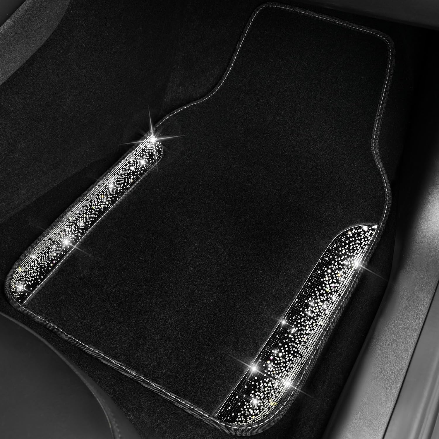 CAR PASS Bling Diamond Car Floor Mats, Shining Rhinestone Carpet Sparkly Glitter Crystal with Anti-Slip PVC Heel Pad Waterproof Universal Fit Automotive SUV,Sedan,Van,Cute Girl Women,4pcs