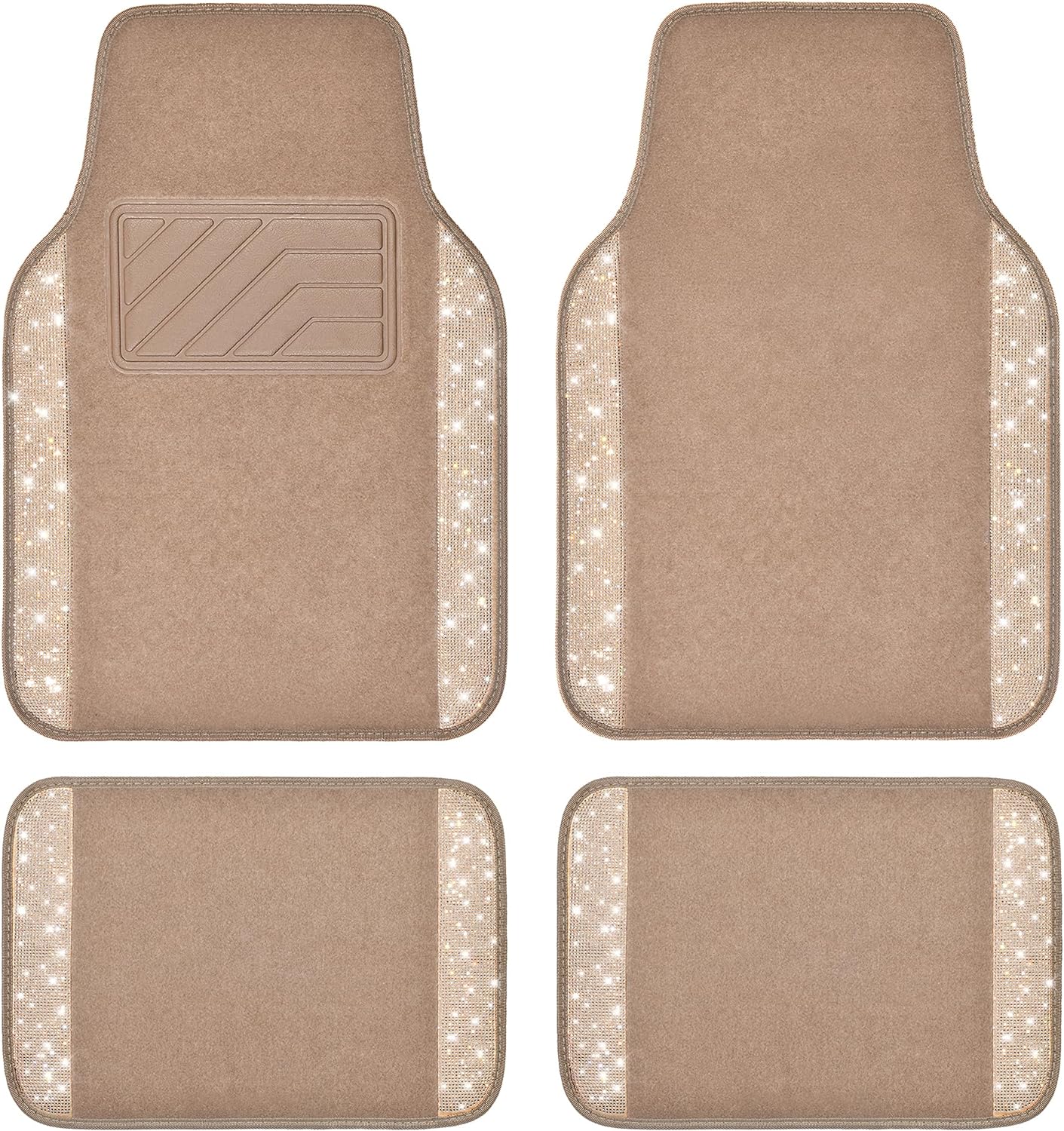 CAR PASS Bling Diamond Car Floor Mats, Shining Rhinestone Carpet Sparkly Glitter Crystal with Anti-Slip PVC Heel Pad Waterproof Universal Fit Automotive SUV,Sedan,Van,Cute Girl Women,4pcs