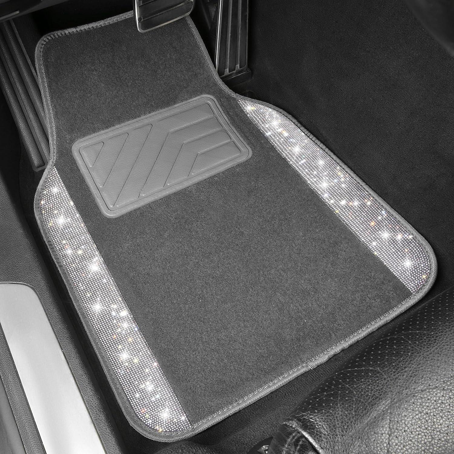 CAR PASS Bling Diamond Car Floor Mats, Shining Rhinestone Carpet Sparkly Glitter Crystal with Anti-Slip PVC Heel Pad Waterproof Universal Fit Automotive SUV,Sedan,Van,Cute Girl Women,4pcs