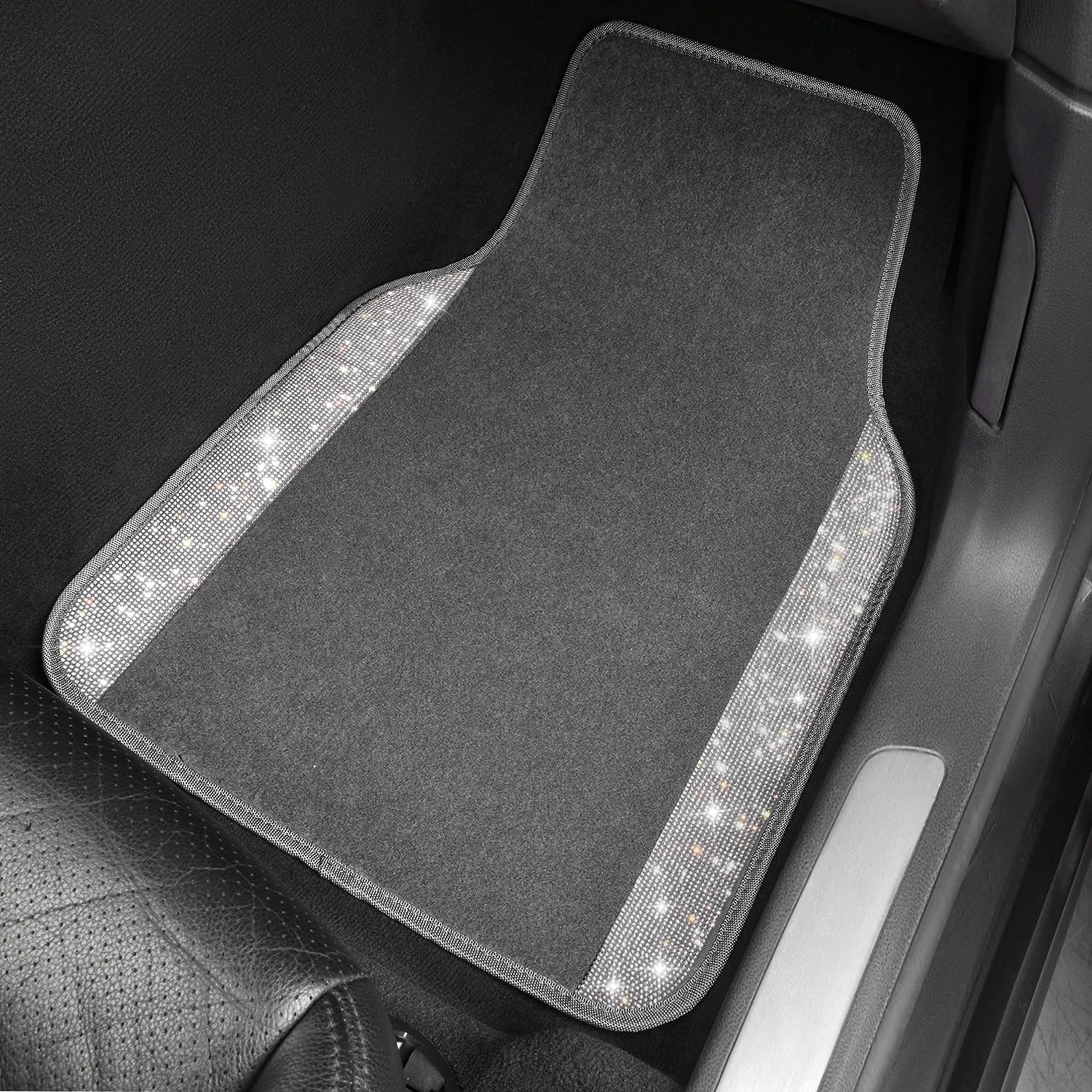 CAR PASS Bling Diamond Car Floor Mats, Shining Rhinestone Carpet Sparkly Glitter Crystal with Anti-Slip PVC Heel Pad Waterproof Universal Fit Automotive SUV,Sedan,Van,Cute Girl Women,4pcs