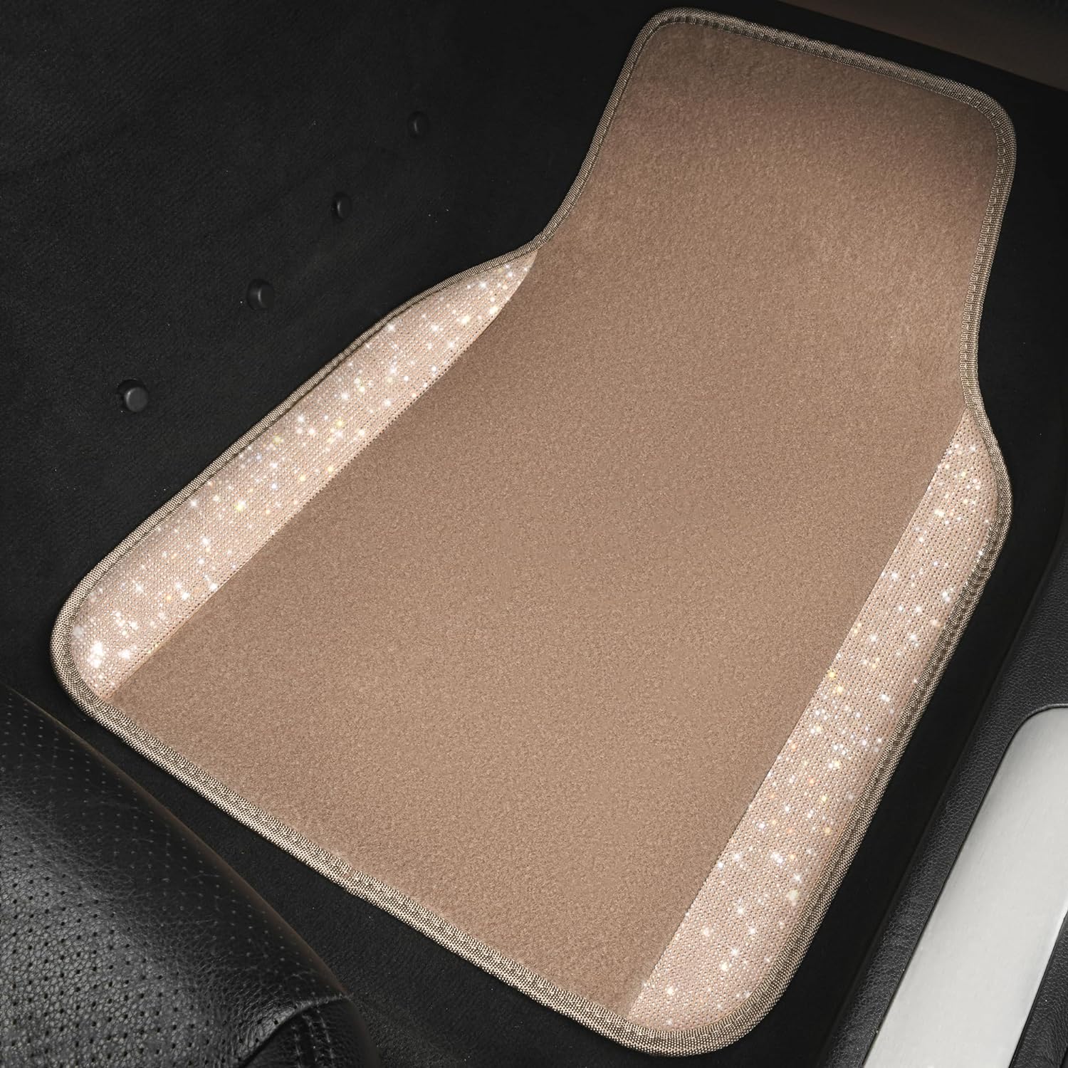 CAR PASS Bling Diamond Car Floor Mats, Shining Rhinestone Carpet Sparkly Glitter Crystal with Anti-Slip PVC Heel Pad Waterproof Universal Fit Automotive SUV,Sedan,Van,Cute Girl Women,4pcs