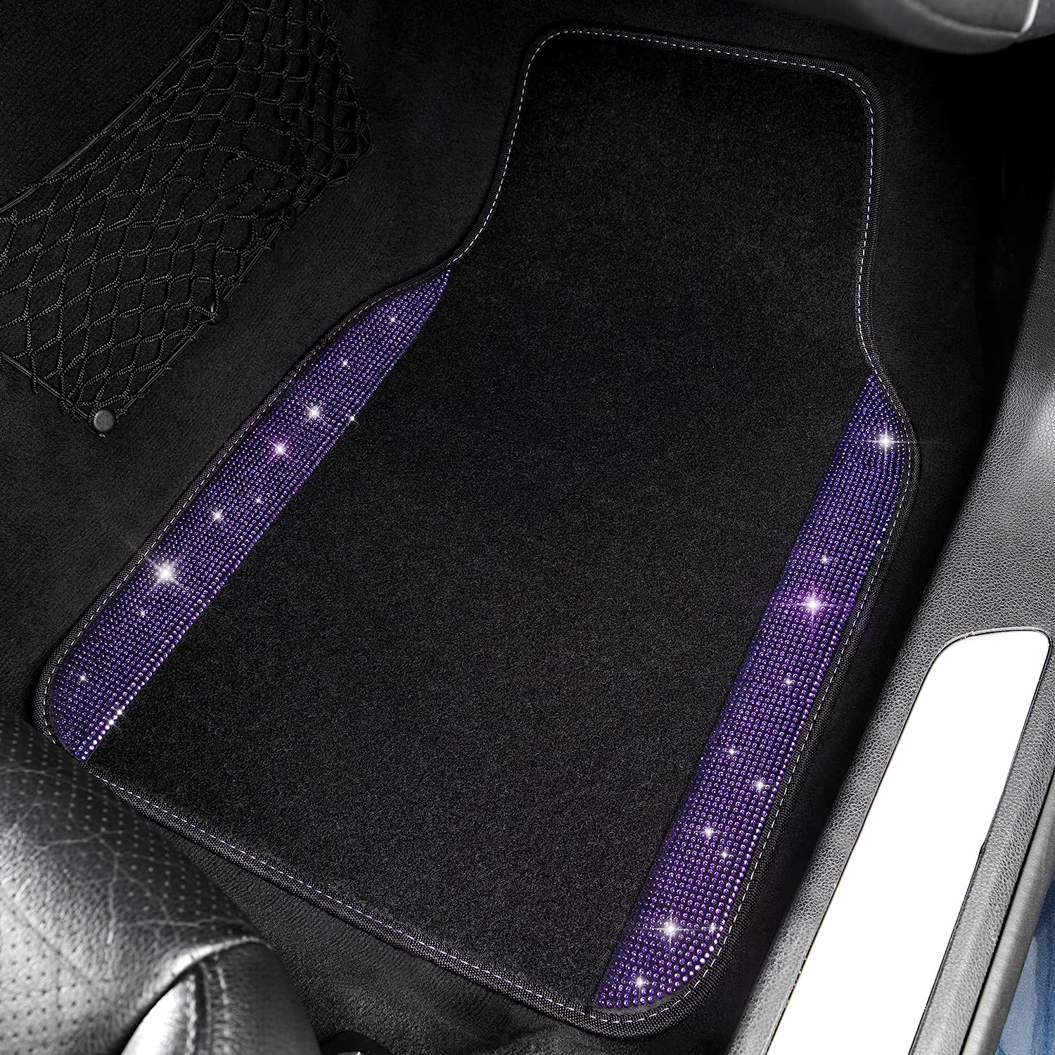 CAR PASS Bling Diamond Car Floor Mats, Shining Rhinestone Carpet Sparkly Glitter Crystal with Anti-Slip PVC Heel Pad Waterproof Universal Fit Automotive SUV,Sedan,Van,Cute Girl Women,4pcs