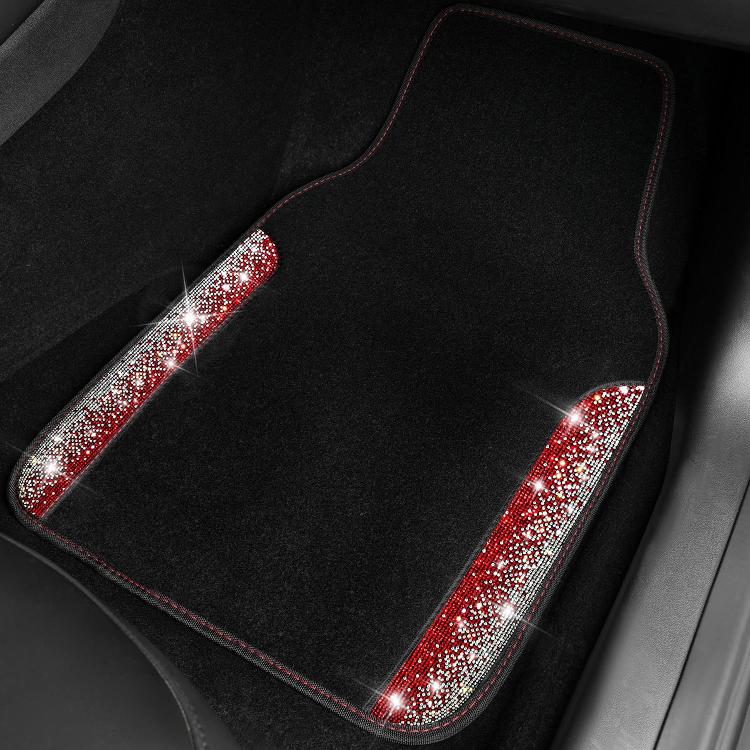 CAR PASS Bling Diamond Car Floor Mats, Shining Rhinestone Carpet Sparkly Glitter Crystal with Anti-Slip PVC Heel Pad Waterproof Universal Fit Automotive SUV,Sedan,Van,Cute Girl Women,4pcs