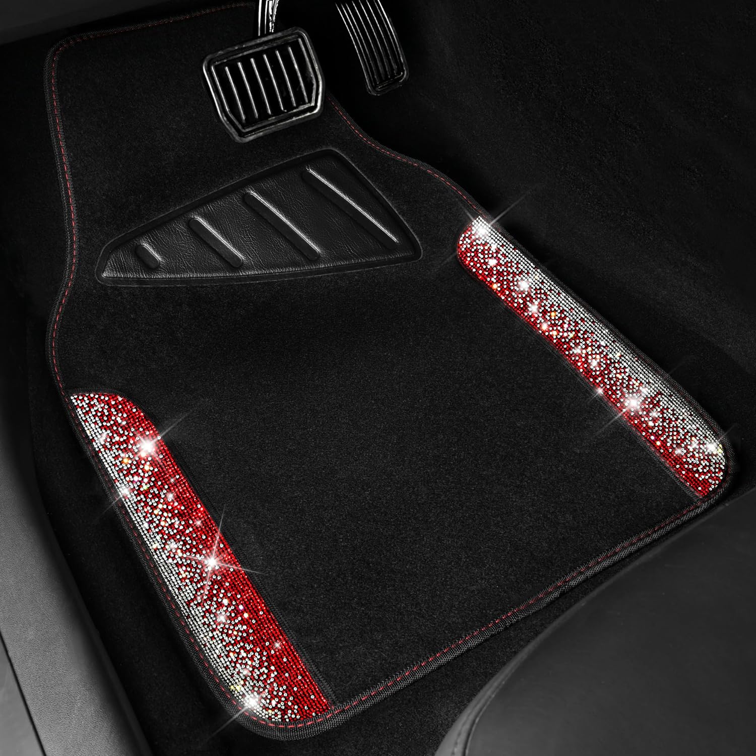 CAR PASS Bling Diamond Car Floor Mats, Shining Rhinestone Carpet Sparkly Glitter Crystal with Anti-Slip PVC Heel Pad Waterproof Universal Fit Automotive SUV,Sedan,Van,Cute Girl Women,4pcs