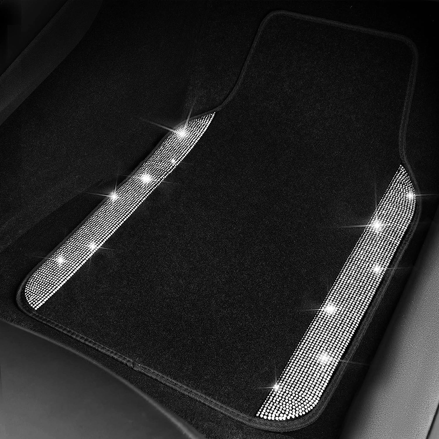 CAR PASS Bling Diamond Car Floor Mats, Shining Rhinestone Carpet Sparkly Glitter Crystal with Anti-Slip PVC Heel Pad Waterproof Universal Fit Automotive SUV,Sedan,Van,Cute Girl Women,4pcs