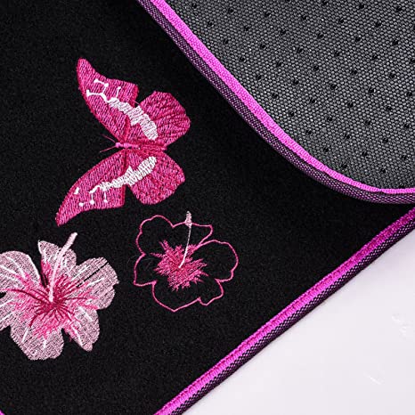 Embroidery Butterfly and Flower Universal Fit Car Floor Mats, Fit for Suvs,Sedans,Trucks,Cars, Set of 4-Pink Butterfly Flower